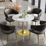 Dining Chairs Set of 4, Mid Century Modern Faux Leather Upholstered Dining Chairs with Curved Back Gold Metal Legs for Dining Room Kitchen Cafe, Black & Gold