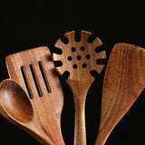 Wooden Kitchen Cooking Utensils Set, NAYAHOSE 7 Pcs Natural Teak Wooden Spoons and Spatulas for Non-stick Pan