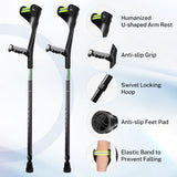 Forearm Crutches for Adults,Open Cuff,Handle with Light Reflector,Foldable and Height-Adjustable Elbow Crutches,High Density Sturdy Aluminum,A Pair, Black