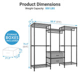 VIPEK V20 Plus Clothes Rack, Metal Clothing Rack with 6 Shelves, 5 Hanging Rods & 2 Fabric Drawers, Freestanding Garment Rack for Bedroom & Walk-in Closet, Large Wardrobe Closet Max Load 850LBS, Black