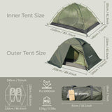 1/2 Person Backpacking Tent for 4 Season, Winter Ultralight Extreme Cold Weather Tents for Camping Easy Setup Waterproof Double Layer Tent for Family Outdoor Hiking Mountaineering (Green- 2 Person)