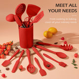 Kitchen Cooking Utensils Set with Holder, Homikit 15-Piece Silicone Spatula Set for Nonstick Cookware, 446°F Heat Resistant Spoon-Red