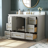 DELUXE LIVING 48 Inch Bathroom Vanity with Sink Combo, Solid Wood Frame with Stone Top & Backsplash, Fully-Assembled with Soft-Closing Doors & 7 Drawers, Greige
