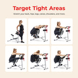 Sunny Health & Fitness Full Body Stretch Machine for Home, Back Stretcher & Flexibility Trainer with Pivoting Seat, Foam Rollers, Safety Straps & SunnyFit App - SF-BH621802