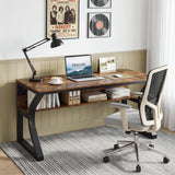 LUKYRA 47 Inch Computer Desk with Storage, Office Desk, Large Legroom, Sturdy U-Shaped Metal Frame Study Table, Home Rustic Brown