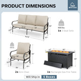 MFSTUDIO 4 Piece Metal Patio Furniture Set with Fire Pit Table, Beige