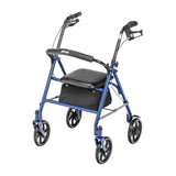 Drive Medical Rollator Walker with Seat - Stable Mobility Support - Height Adjustable - Durable Steel Frame Construction - Smooth 7.5" Wheels - Foldable - 350 Lb Limit - Blue