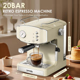 gapalilo Retro-Style 20 Bar Espresso Machine with Milk Frother, ESE Pod Compatible Coffee Maker with Pressure Gauge, 54 oz PP Removable Water Tank for Home Barista (Beige)