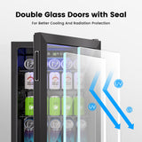 Feelfunn Wine Cooler, 26 Bottle 95 Can Mini Wine Fridge with Clear Glass Door for Beer Soda Water Drink, Small Wine Cellar Beverage Refrigerator for Bedroom Office Home Bar Dorm, 2.6 Cu.Ft