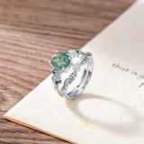 Oseew Natural Moss Agate Ring for Women 2CT Oval Cut 2 Pieces Engagement Ring Set 10K/14K/18K Solid Gold/Sterling Silver Wedding Vintage Leaf Bridal Promise Ring with Gift Box