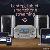Magnavox 3-Piece Compact CD Shelf System with Digital FM Stereo Radio, Bluetooth Wireless Technology, and Remote Control in Silver | LCD Display | AUX Port Compatible