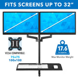 Mount-It! Dual Monitor Arm Wall Mount Workstation with Keyboard Tray & CPU Holder, Height Adjustable Gas Spring Full Motion Computer Station, Fits 17–32” VESA 75x75 100x100, Black