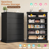 DICTAC Black Tall Dresser for Bedroom with 6 Drawers, 43.9" Tall Dressers & Chests of Drawers, Modern Wood Closet Organizer and Storage Cabinet, Large Vertical Dresser for Bedroom, Closet, Hallway