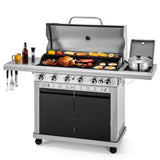 MFSTUDIO 7 Burner BBQ Gas Propane Grill with Searing Side Burner, Porcelain-Enameled Cast Iron Grates and Dual-Side Griddle Combo