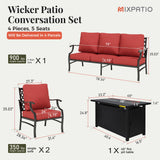 MIXPATIO 4-Piece Metal Patio Conversation Set, Fire Pit Table, 50,000 BTU