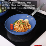 MsMk Blue 8" + 9.5" + 11" Ceramic Non Stick Frying Pans Sets, PFOA Free Non-Toxic, Scratch-resistant, Oven-Safe, Induction Ready, Compatible with All Cooktops