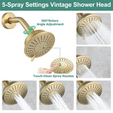 PARLOS Shower System, Brushed Gold Shower Faucet Set with Tub Spout(Valve Included), 5-Setting Mode Shower Head and Tub Spout with Diverter, Multi-Function Wall Mounted Shower Bathtub Combo, 1436908