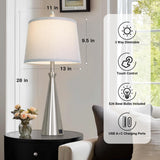 Rinweey 28" Silver Touch Table Lamps Set of 2 with USB A+C Ports, 3-Way Dimmable Bedroom Lamps for Night Stands, Tall Modern Living Room Lamps for End Tables (2 LED Bulbs Included)