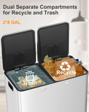 DEXSO Large Trash Can with Lid - 16 Gallons Foot Step Stainless Steel Dual 8-Gallon Compartments Trash and Recycle Bin Combo Garbage Can