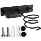 YUET Hair Dryer Holder Hairdryer Station Wall Mounted Spiral Shelf Bracket Stand Hanger Straightener Organizer Blow Storage with Holes Rack for Bathroom Aluminum Professional (Black)