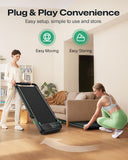 UREVO Strol 2E Smart 2-in-1 Folding Treadmill, Compact Walking Pad with Safety Handle, Plug and Play, Dual LED Display, Workout APP, Walking or Running for Home Office, Remote Included, Flaxen