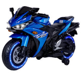 Electric Ride-On Motorcycle for Kids with 12V Motor, Training Wheels, Manual Throttle, Light Up Wheels, Music Player & Headlights - Ages 3-6 (Blue + Plastic + 50-99 pounds)