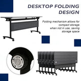 Office Conference Table, Mobile Folding Modular Conference Table with Wheels, Rolling Training Seminar Desk for School Classroom Meeting Office Library (6, Dark Grey, 70.8IN)