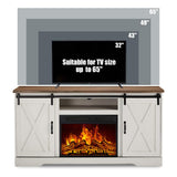 AMERLIFE 59" Fireplace TV Stand for TVs up to 65", Farmhouse Entertainment Center with Sliding Barn Doors, Storage Cabinets and Adjustable Shelves, Distressed White & Barnwood