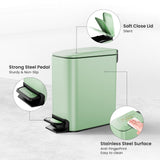 Small Bathroom Trash Can with Lid Soft Close, Step Pedal, 6 Liter / 1.6 Gallon Stainless Steel Garbage Can (Matt Green) Cesun