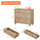 WAMPAT Farmhouse Nightstand with 3 Drawers, Set of 2 Large 3 Drawers Wood Bedside Table Night Stand, Wide Sofa Side End Table Chest of Dresser for Living Room, Bedroom, Oak, 34 inch