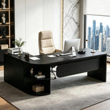 Executive L-Shaped Office Desk with Storage Shelves, Modern Executive Desk with Curved Edge