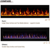 50 inch Electric Fireplace, Ultra-Thin Electric Fireplace Inserts, Ultra-Narrow Frame, Wall Mounted and Recessed Fireplace, Log & Crystal, Touch Screen & Remote Control, 1500W