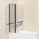 BoBliss 48" W x 58" H Bathtub Shower Door, Frameless Glass Shower Door with 1/4" (6mm) Clear Tempered Glass, Chrome Finish Shower Glass Doors for Bath Tub, 180° Rotatable Panel, Matte Black