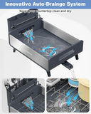 LIONONLY Dish Drying Rack with Drain Board, 304 Stainless Steel Core, Aluminum Rustproof Frame, Anti-Slip Elevated Feet, Removable Adjustable Spout, Utensil Holder, Gray
