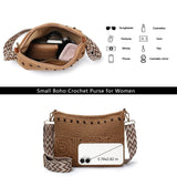 tutuebobe Small Boho Crochet Purse for Women Slouchy Beach Handwoven Crossbody Bags Vacation Shoulder Bag Purse Wide Shoulder Strap (brown)