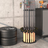 Fishing Rod Holder Wood, Holds Up to 16 Rods or Combos, 360° Spinning Fishing Pole Holder for Garage XIGOO