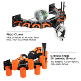 KastKing V10 Rod Rack with Spooling Station, Wall Mounted Fishing Rod/Combo Rack, Holds 10 Combos, Line Spooling Tool for Spinning and Casting Reels (2pcs Line Boss Included)