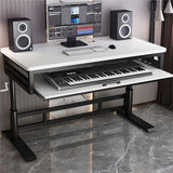 Adjustable Office Computer Desk with Cable Management & Keyboard Tray, Ideal for Workbench, Electronic Piano, and Music Production Studio
