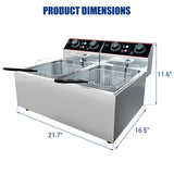 Commercial Deep Fryer with Basket, 12.6 QT Stainless Steel Electric Countertop Fryer with Double Tanks and Temperature Control