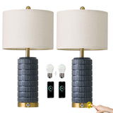 PoKat Touch Bedside Table Lamps with USB Ports for Bedroom, 25'' Dimmable Nightstand Touch Lamps for Living Room, Blue Ceramic Lamps with Gold Base for Night Stands Bedroom, Nursery, Dark Blue