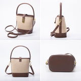 Natural Straw Crossbody Bag for Women, Small Top Handle Purse with Twist Lock, Woven Summer Handbag for Beach Vacation (Khaki)