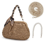 tutuebobe Summer Straw Bag Clutch Purses for Women, Beach Woven Straw Crossbody Handbags with Pearl Chain, Dumpling Wicker Purse (brown)