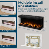 Ambe Multi49 Electric Fireplace with Real Wood | Multi-Sided Built-in Linear Fireplace | 1, 2 or 3-Sided View | Hidden Vent Design | Deep Ember Bed | 3-Sided Glass | Realistic Flame