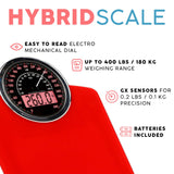 Adamson Hybrid 2-in-1 Analog & Digital Weighing Scale for Body Weight up to 400lbs - Thick Tempered Glass - Extra Large Display - Easy to Read Digital Bathroom Scale - New - Red