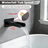 Midanya Rain Shower System Tub Shower Faucet Set Square Rainfall Waterfall Shower Head with Handheld Sprayer Tub Spout Combo Wall Mounted bathtub faucet set Rough-in Valve, 8 Inch Matte Black