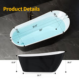 59 Inch Freestanding Bathtub, Acrylic Deep Soaking Tub, Chrome Overflow and Drain, Non-Slip Standalone Bath Tub for Bathroom, cUPC Certified, Ergonomic Modern Bath for Bathrooms