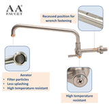 AA Faucet Single Wall Mount Commercial Manual Wok Range Faucet with 14" Swing Spout, All Stainless Steel Construction for Restaurant Kitchen NSF Approved