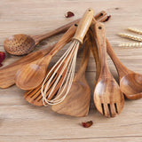 Kitchen Utenails Set with Holder,Kitchen Wooden Utensils for Cooking, Wood Utensil Natural Teak Wood Spoons for Cooking