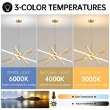 Modern Sputnik Chandelier Ceiling 82W LED Gold Pendant Light Embedded Mount Chandeliers Dining Room Light Fixtures Over Table Dimmable with Remote Control for Living Room Kitchen Bedroom 31.5 inches