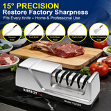 Knife Sharpener Electric, 3-Stage Professional Kitchen Sharpener with 100% Diamond Abrasive, 15° Precision Angle, Magnetic Dust Box, Fast Sharpening & Repair for Chef Knife, Paring Knife